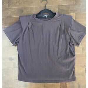 FRAME Women’s Mahogany Brown Cotton Padded Shoulder T-Shirt XS Structured Tee